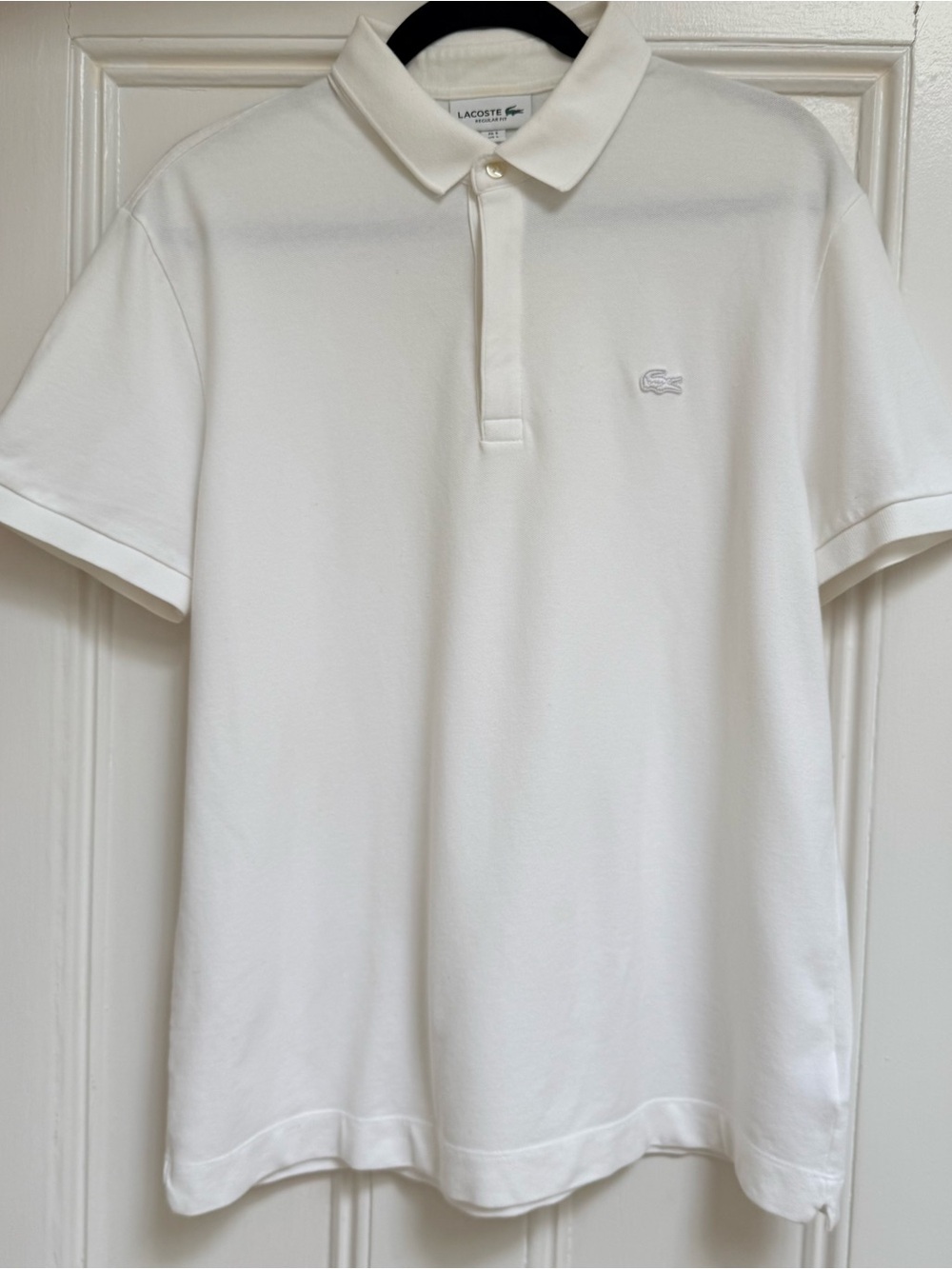 Lacoste Men’s Polo Shirt L White Tonal Crocodile Logo Regular Fit Stretch Piqué